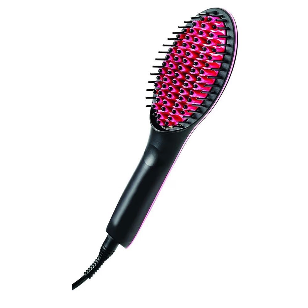 Simply Straight Ceramic Hair Straightening Brush, Black/Pink